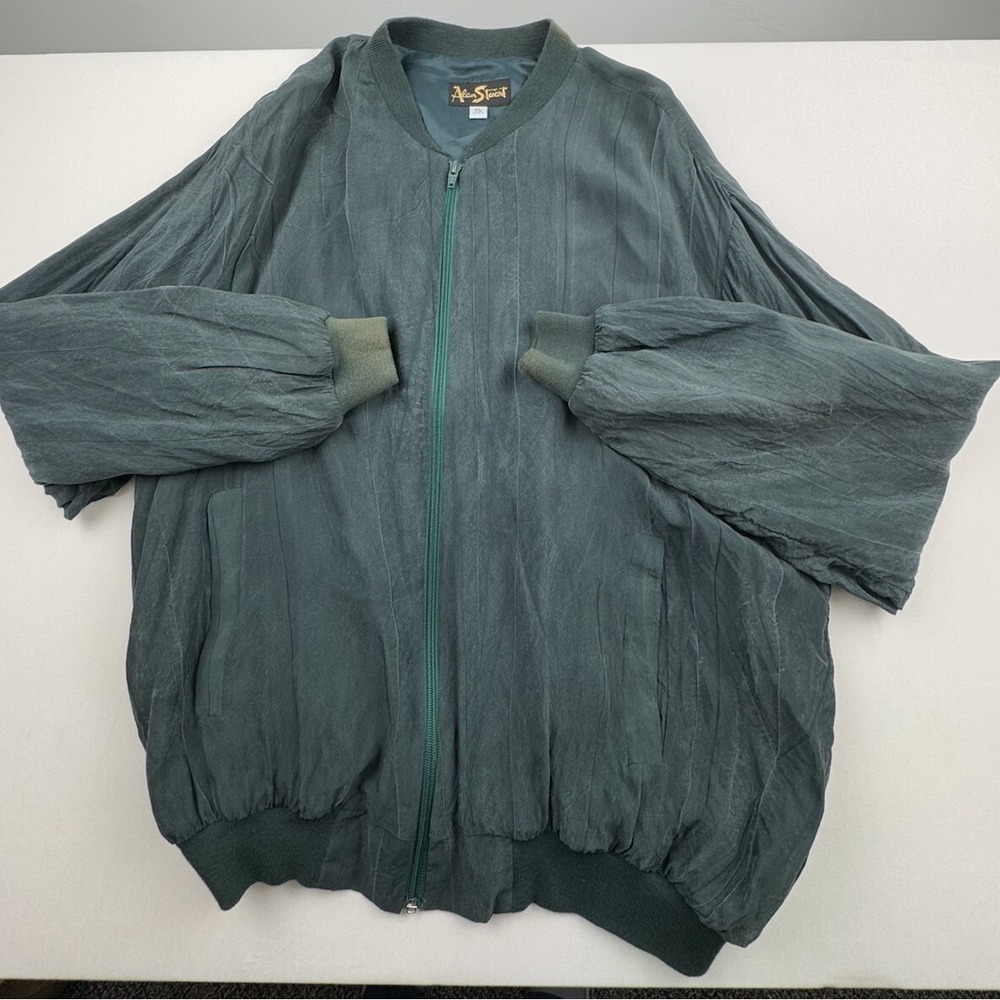 SUNFADED*Vintage Alan Stuart Bomber Jacket Green Mens XL Made in USA Long Sleeve